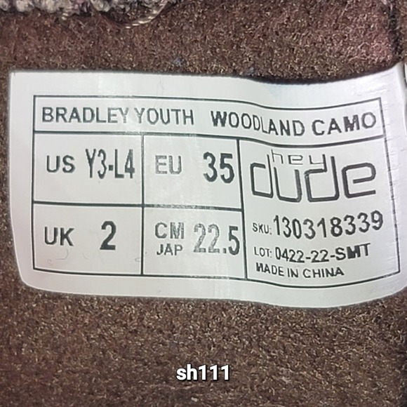 Hey Dude Bradley Woodland Camo Youth 3 Women 4 Ankle Boots Sneakers Outdoor - Picture 7 of 7